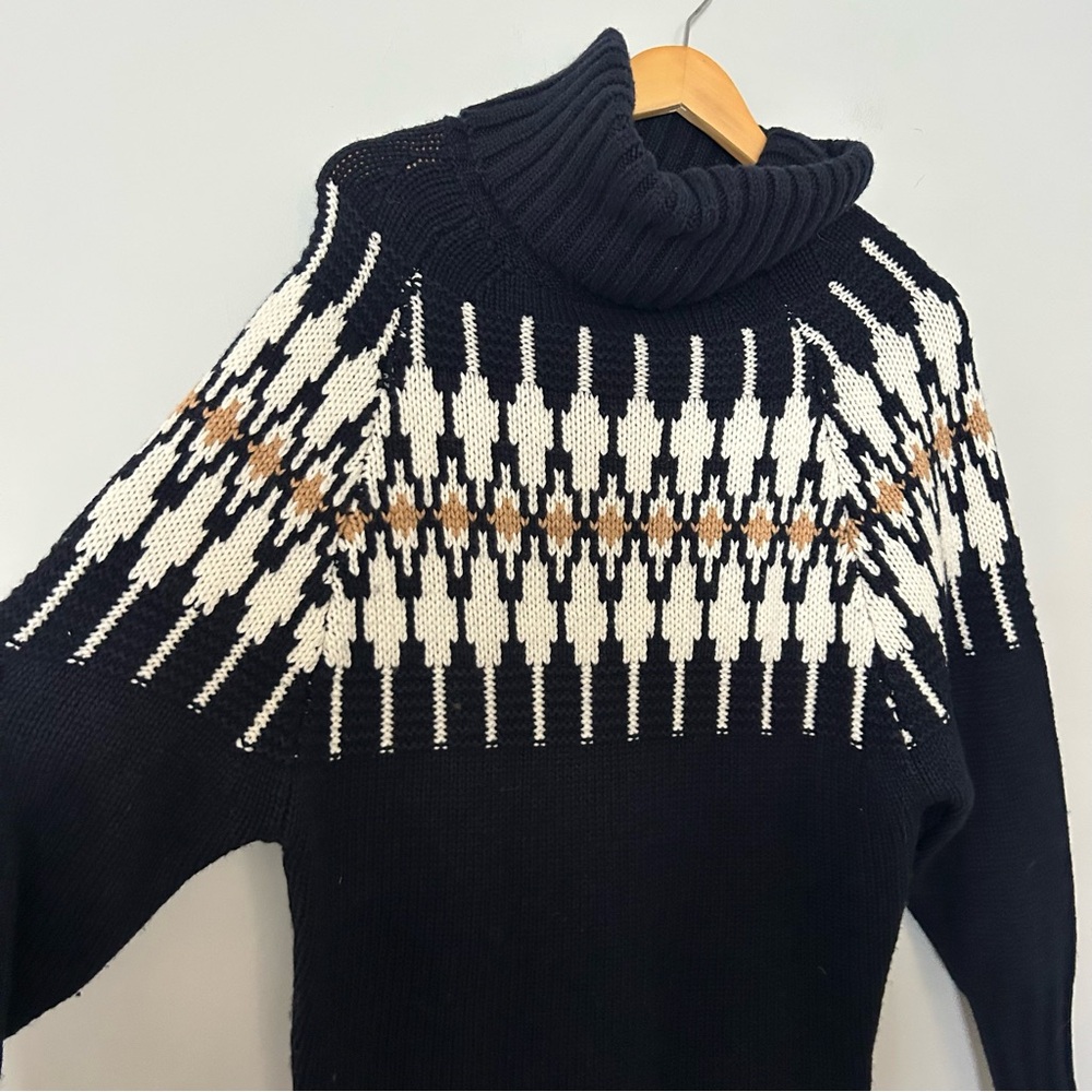 REISS Emma Navy Blue Cream Fair Isle Turtleneck Sweater - Picture 6 of 10